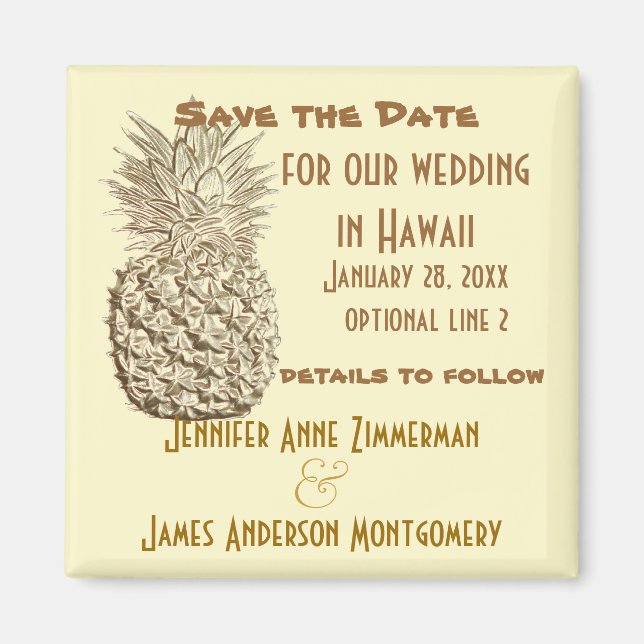 Aimant Ananas Enregistrer la date Classic Jaune Or (Devant)