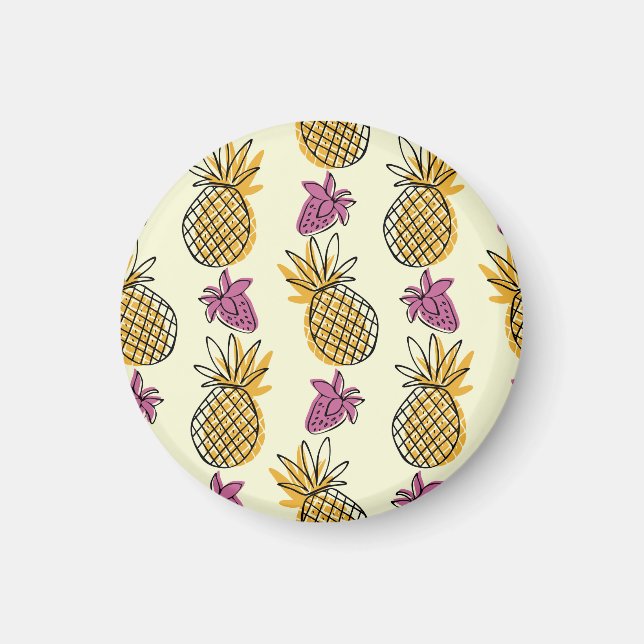 Aimant Ananas, fraise design textile vintage. (Devant)