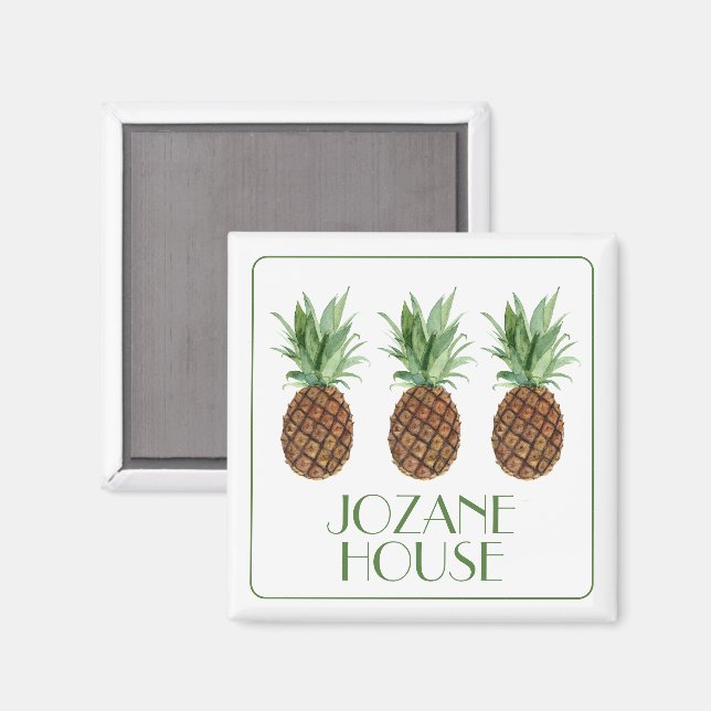 Aimant Ananas tropicaux Preppy Personnalisé (Recto/Verso)