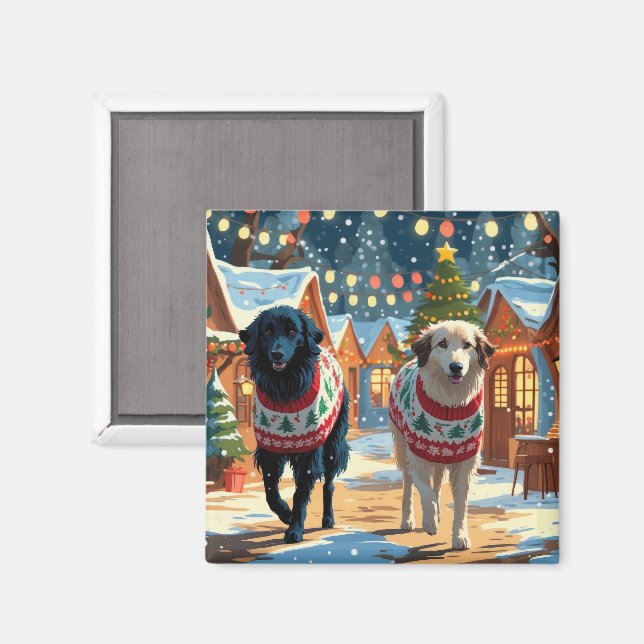 Aimant Anatolian Shepherd Dogs Christmas Snow Holiday (Recto/Verso)