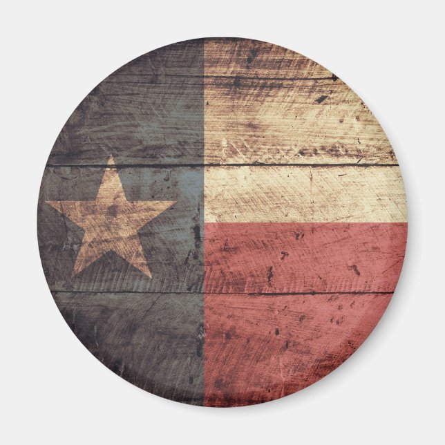 Aimant Ancien drapeau en bois du Texas ; (Devant)
