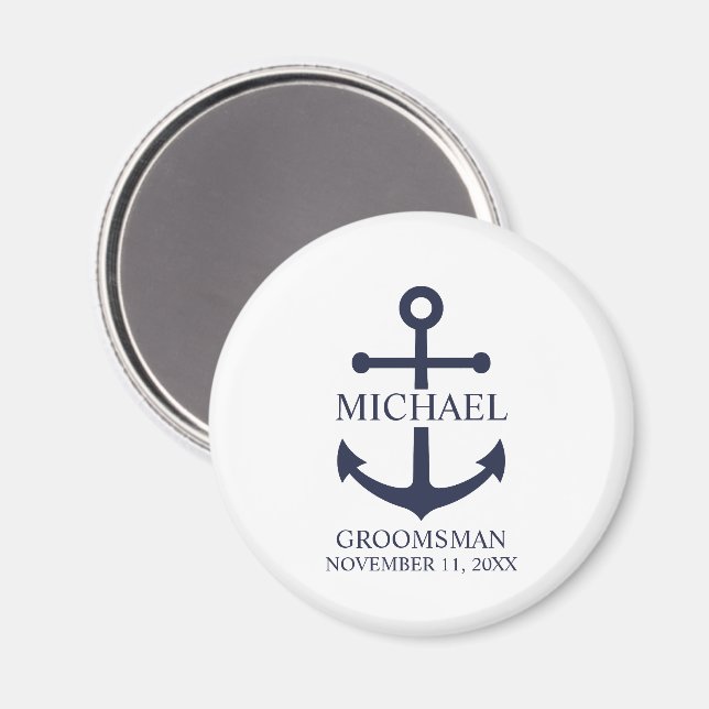 Aimant Ancre Bleue marine Nautique Groomsmen personnalisé (Recto/Verso)