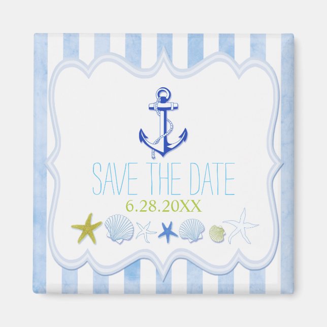 Aimant Ancre bleue Nautique mariage Enregistrer la date (Devant)