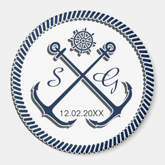 Aimant Ancre Monogrammes, mariage nautique enregistrer la