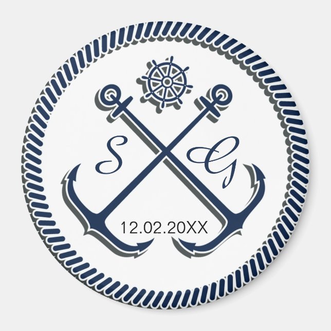 Aimant Ancre Monogrammes, mariage nautique enregistrer la (Devant)