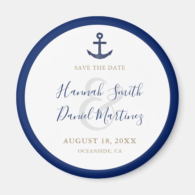 Aimant Ancre Nautique Bleu Mariage Enregistrer la Date Ar (Devant)