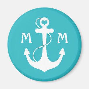 Aimant Ancre nautique de coeur de turquoise
