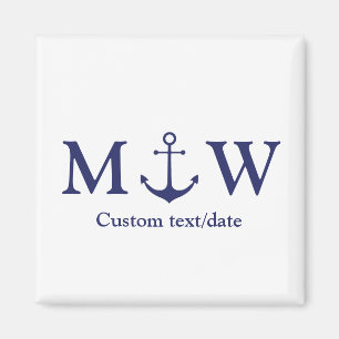 Aimant ancre nautique mariage marine bleu monogramme favo
