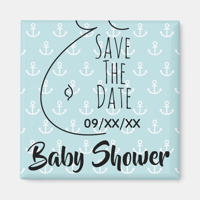Aimant Ancres Bump Baby shower Aqua Enregistrer La Date (Devant)