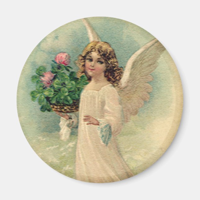 Aimant Ange victorien vintage de Pâques avec des fleurs (Devant)