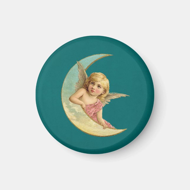 Aimant Angel sur une image vintage lune croissant (Devant)