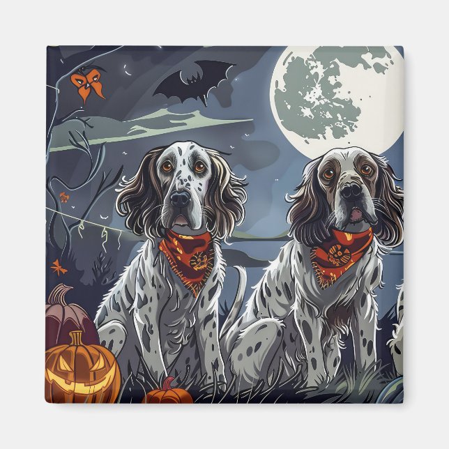 Aimant Anglais Setter Halloween Éffrayant (Devant)