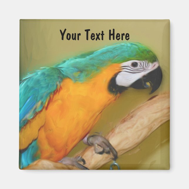 Aimant animal de perroquet bleu or macaw (Devant)