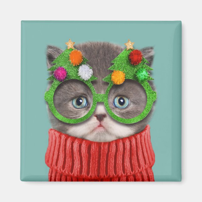 Aimant Animaux de bébés cutest | Chandail de Noël de chat (Devant)
