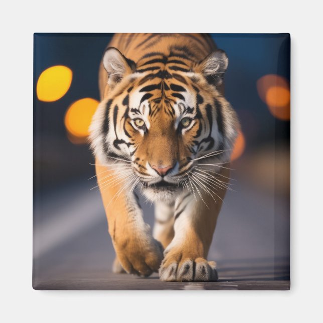 Aimant Animaux De La Faune De Tigre Dans La Rue En Plein  (Devant)