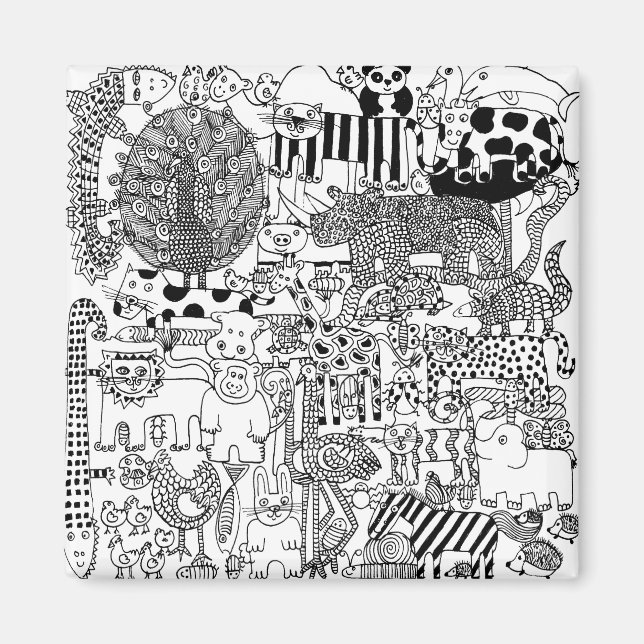 Aimant Animaux sauvages Amusants Art moderne noir et blan (Devant)