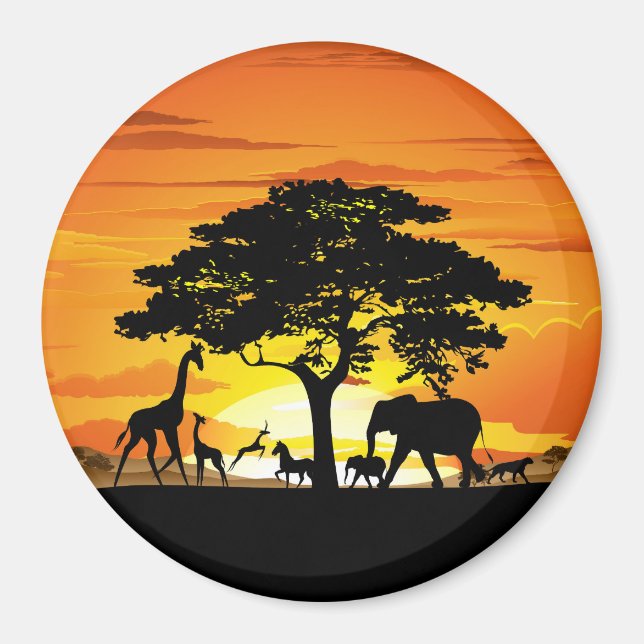 Aimant Animaux sauvages sur le coucher de soleil de la sa (Devant)