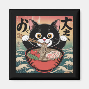 Aimant Anime Chat Manger Ramen Amusant Japonais Style Rét