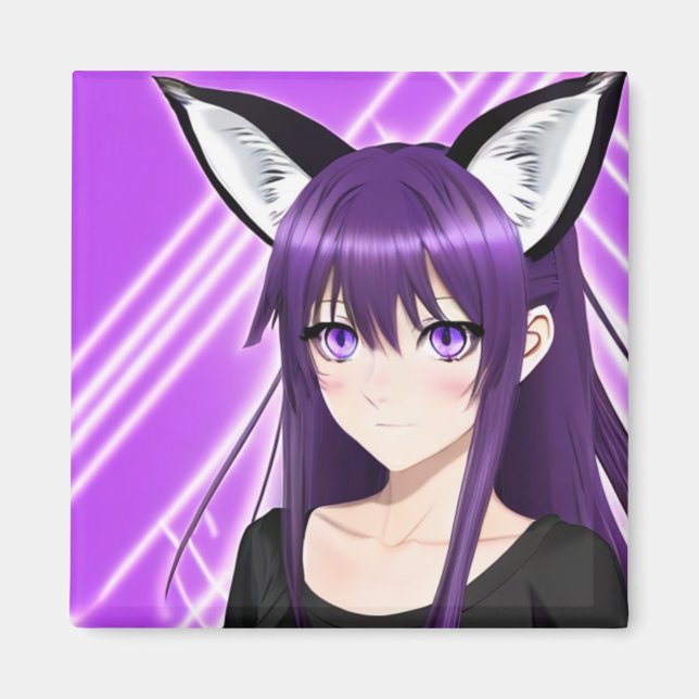 Aimant Anime fille avec cheveux et yeux pourpres (Devant)