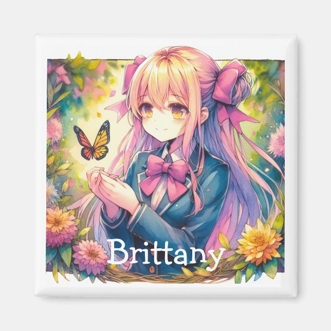 Aimant Anime Girl et papillon Ai Art (Devant)