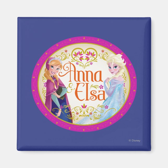 Aimant Anna et Elsa | Cadre floral (Devant)