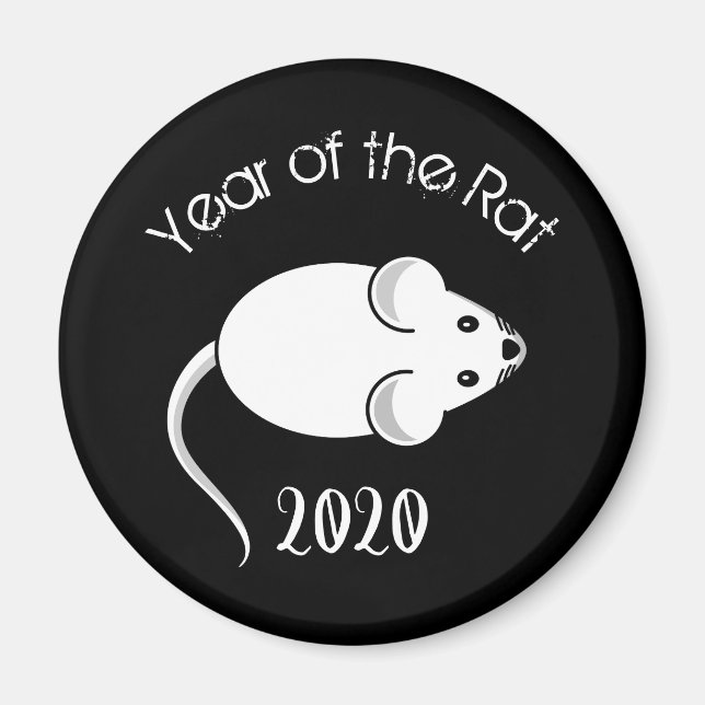 Aimant Année de la souris Rat 2020 avec texte (Devant)