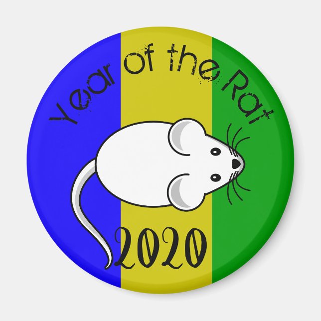 Aimant Année de la souris Rat 2020 avec texte (Devant)
