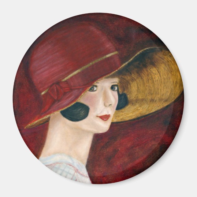 Aimant Années folles Années 1920 Flapper Girl en Casquett (Devant)