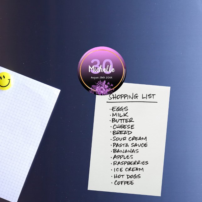 Aimant anniversaire 30 ans violet noir or sauvegarde la d (Créateur téléchargé)