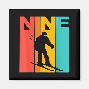 Aimant anniversaire 9 ans ski rétro anniversaire garçons 