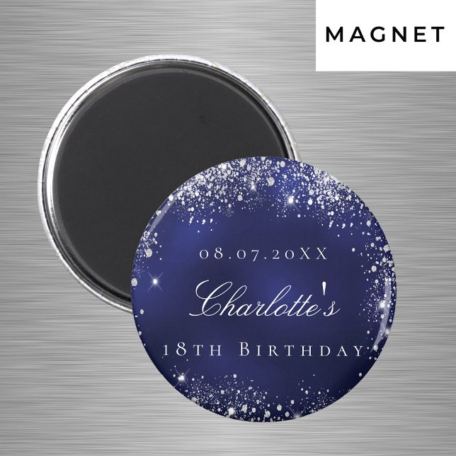 Aimant Anniversaire bleu marine paillettes argent nom (Créateur téléchargé)
