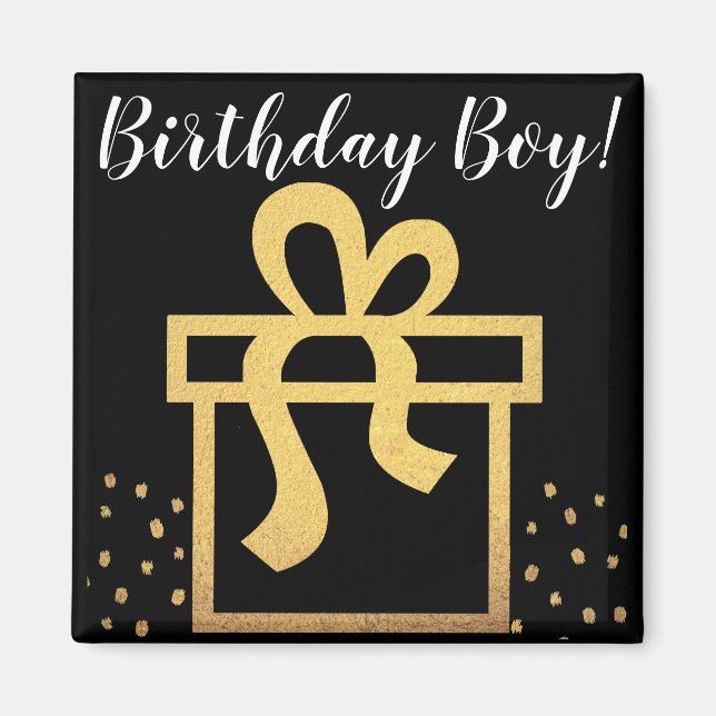 Aimant Anniversaire Boy Black and Gold Faux Foil (Devant)
