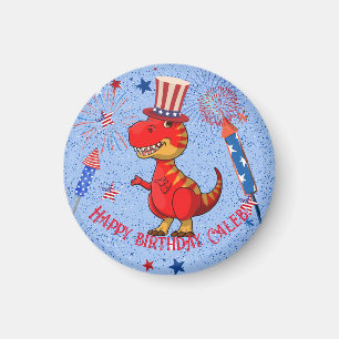 Aimant anniversaire de dinosaure patriotique,