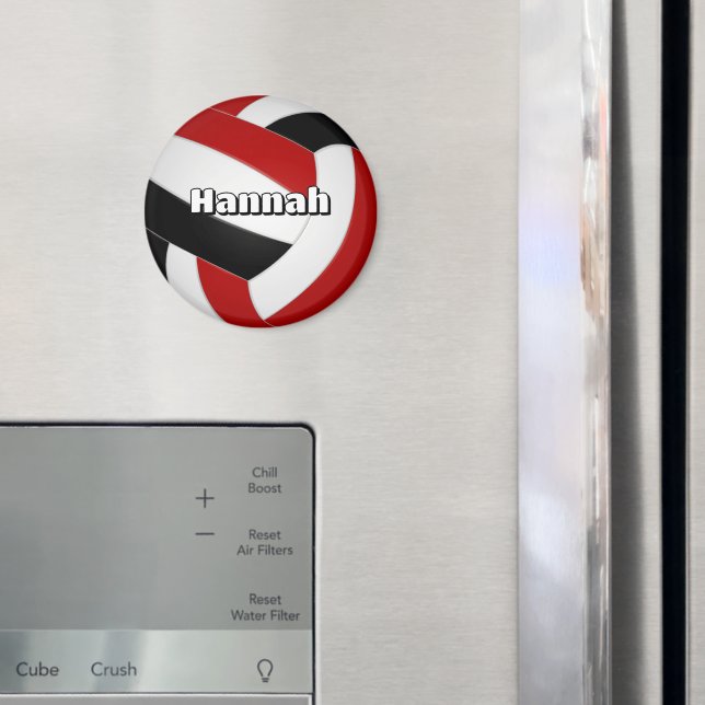 Aimant anniversaire de enfant de volley-ball noir rouge (In situ (réfrigérateur))