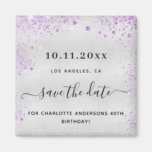 Aimant Anniversaire de fête argent violet parties scintil