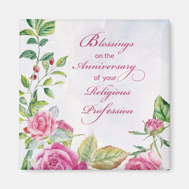 Aimant Anniversaire de la profession religieuse Roses ros (Devant)