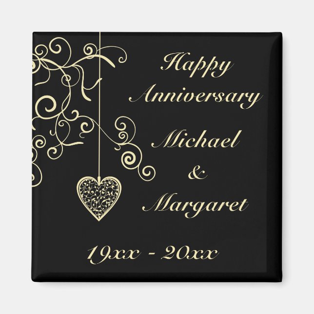 Aimant Anniversaire du Mariage de coeur Gold Elegant (Devant)