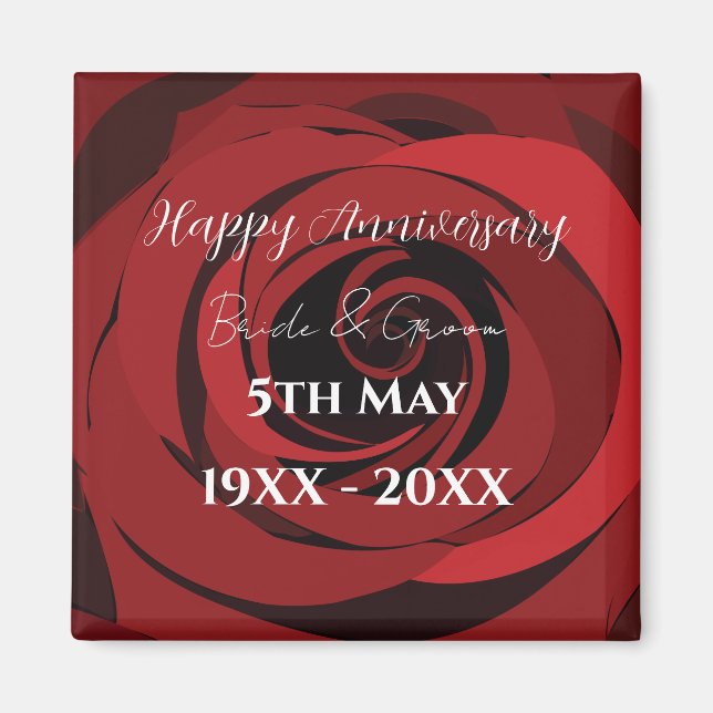 Aimant Anniversaire du Mariage des fleurs de rose rouge (Devant)
