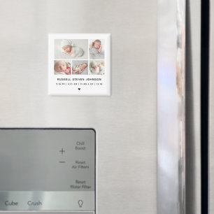 Aimant Annonce de naissance avec 5 photos sur une grille 