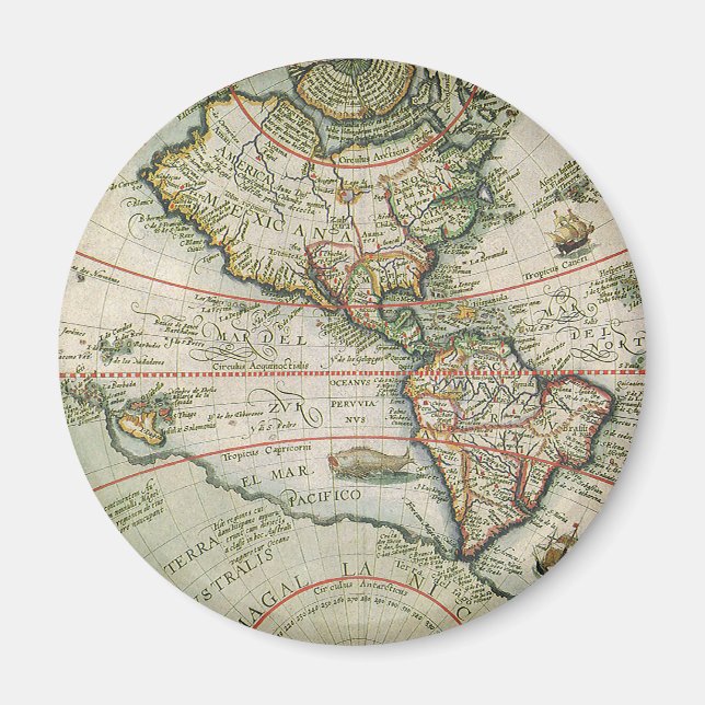 Aimant Antique carte du Vieux Monde des Amériques, Theodo (Devant)