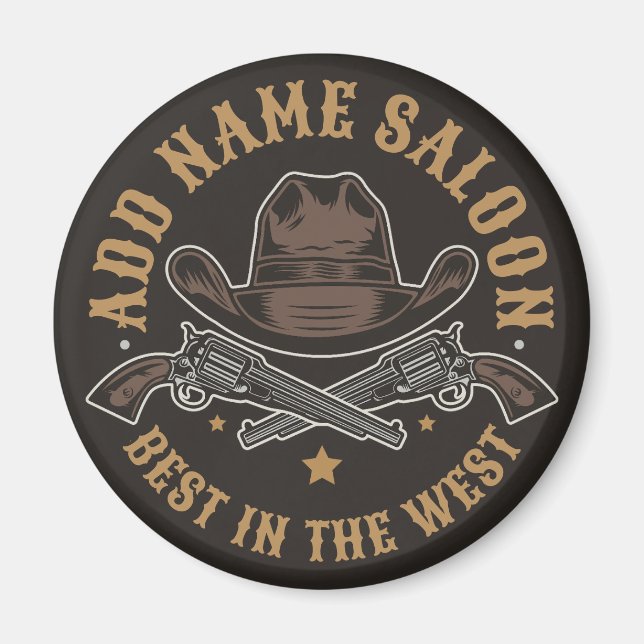 Aimant Antique Cowboy Guns AJOUTER NOM Old Wild West Salo (Devant)