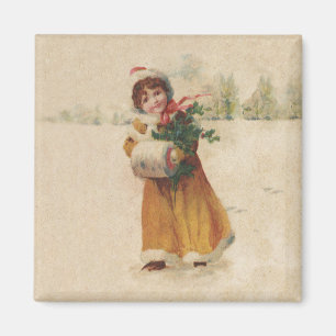 Aimant Antique Fille de Noël Enfant d'hiver