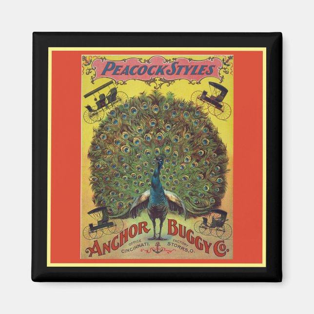 Aimant Antique paon buggy société rouge jaune (Devant)