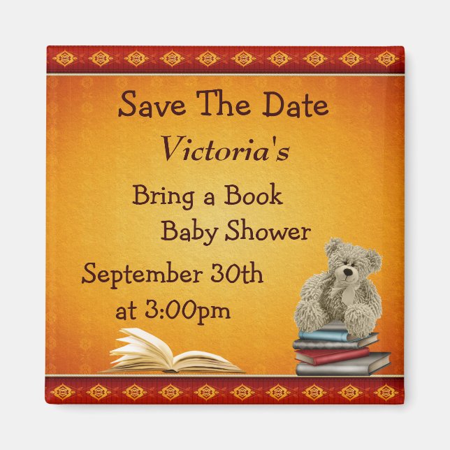 Aimant Apportez un livre Baby shower Teddy Enregistrer la (Devant)