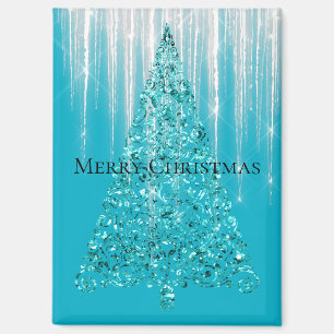 Aimant Aqua Blue Icicles Sparkle Christmas Tree