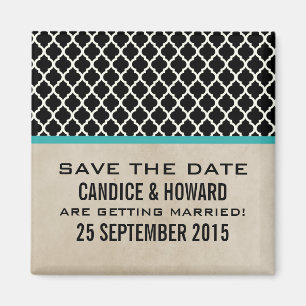 Aimant Aqua Chic Quatrefoil Enregistrer l'aimant Date