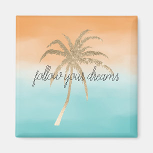 Aimant Aqua Peach Gold Tropical Palm Trees Ombre