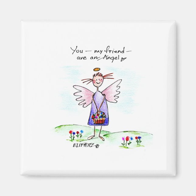 Aimant Aquarelle Angel Dessin bleu violet et vert (Devant)
