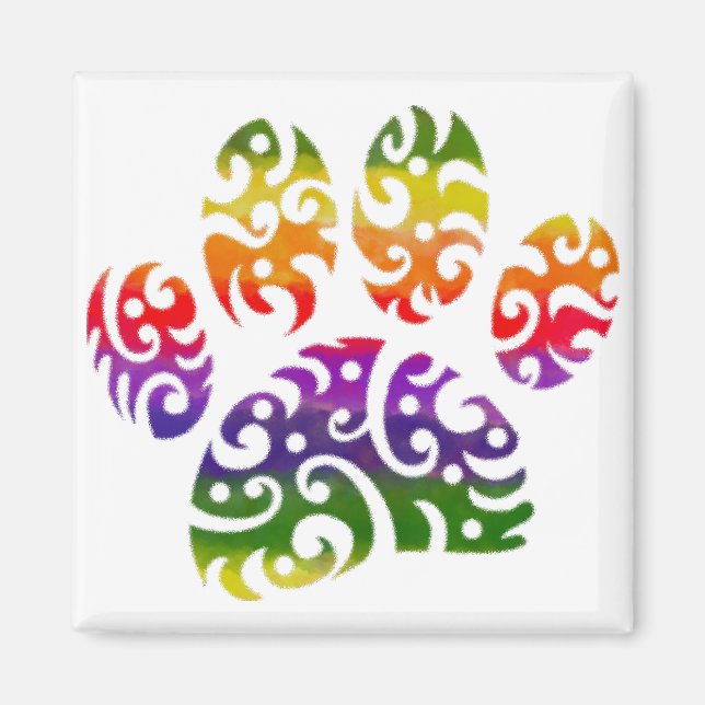 Aimant Aquarelle arc-en-ciel Tribal Chien Paw Tattoo Impr (Devant)