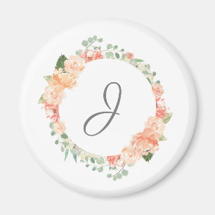 Aimant Aquarelle bague florale avec n'importe quel monogr